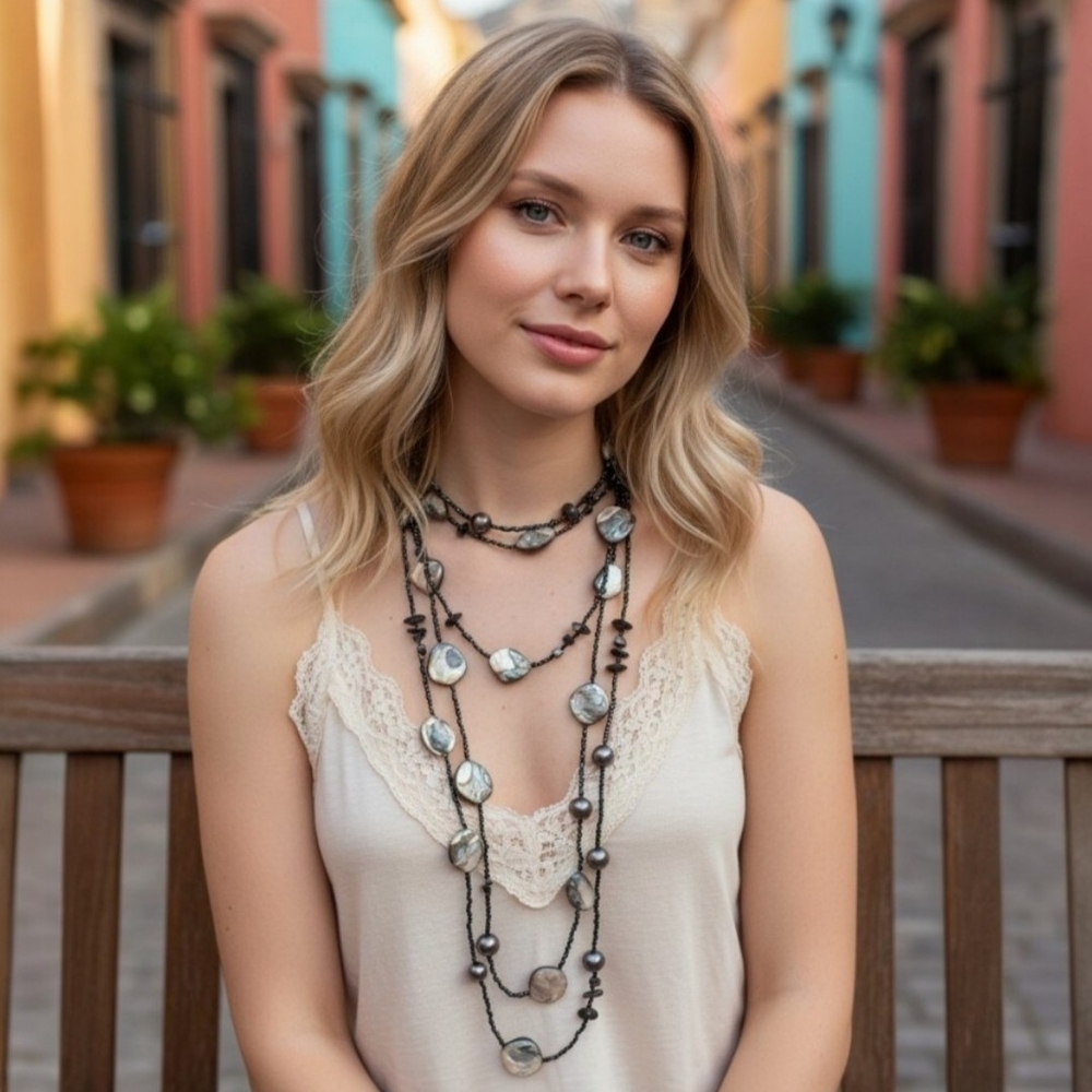 ✨️OOAK! Abalone Shell Onyx Pearl Infinity Necklace! 44" Length!